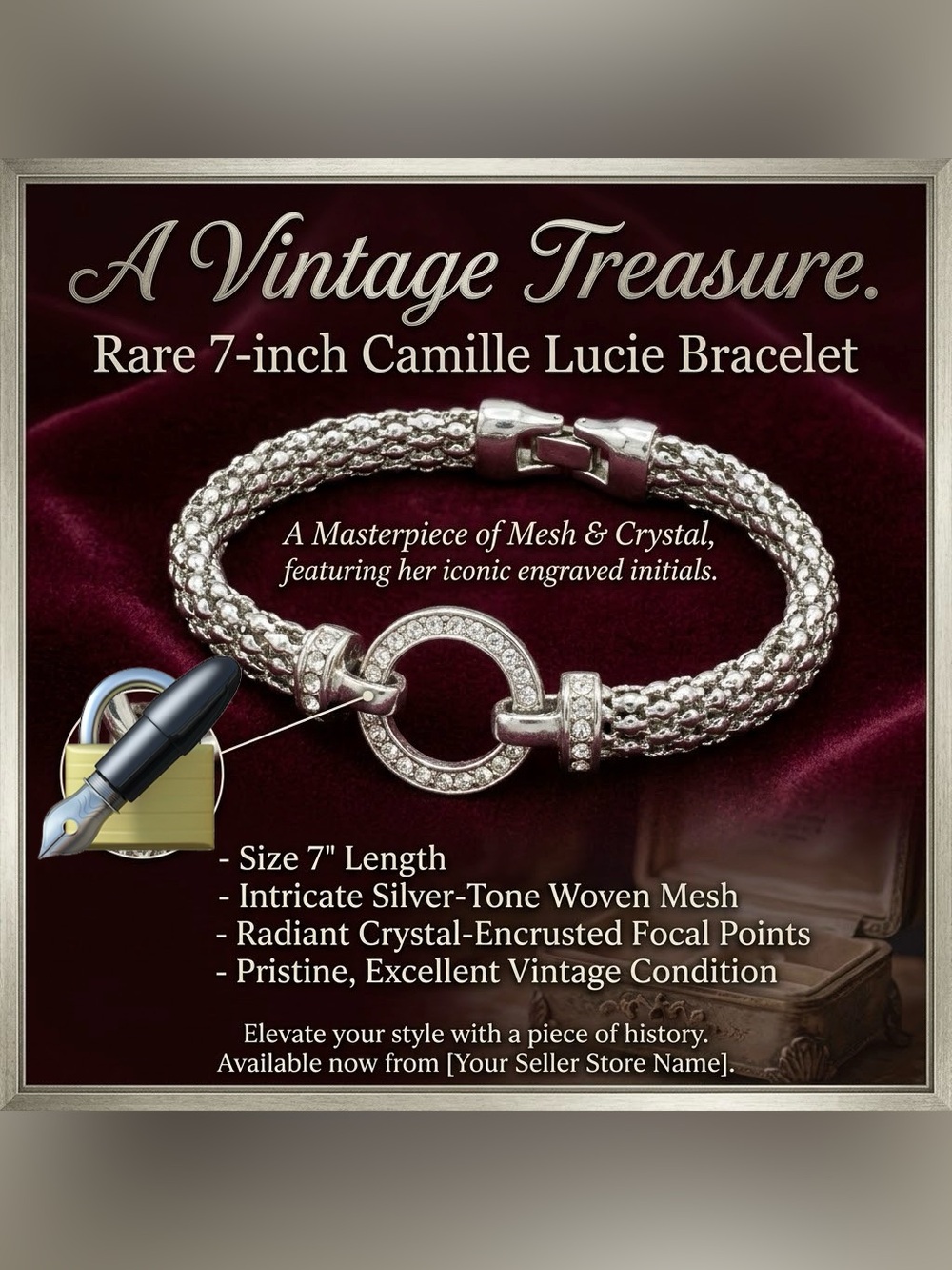 Camille Lucie silver toned rope crystal halo bracelet 7”